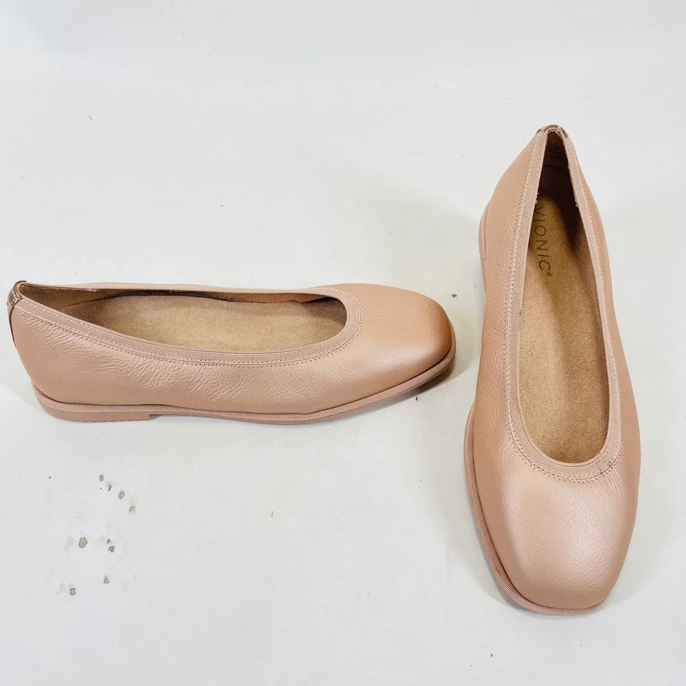 Vionic Caroll 2.0 Ballet Flats Blush Pink Leather Orthotic Shoes Womens 8 Wide